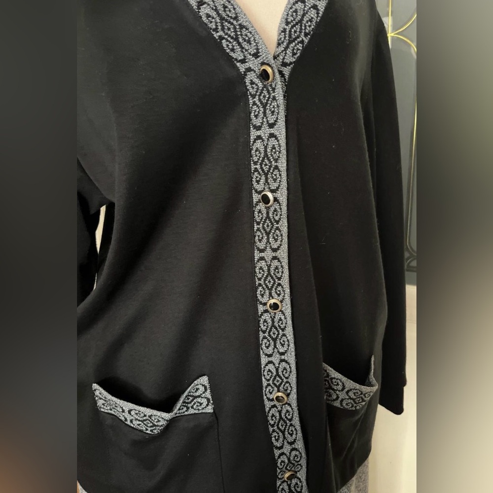 Vintage Alfred Dunner 2 Pc Set Cardigan & Pants Womens 20 Black Gray Made USA